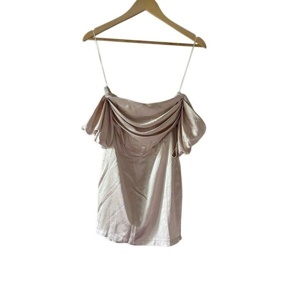 Beige mini cocktail off the shoulder women’s dress size 8 - Picture 9 of 14